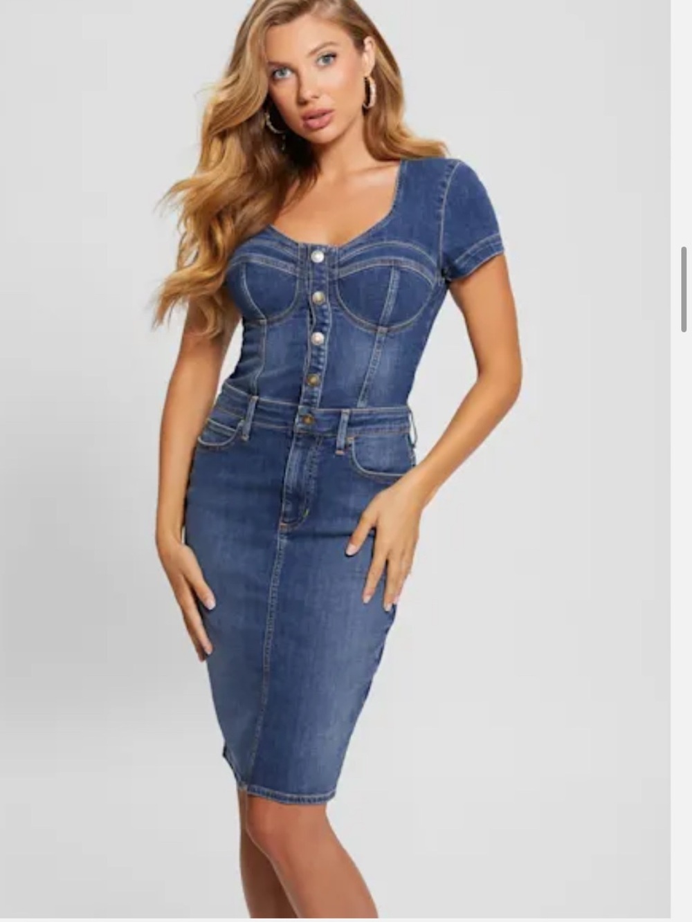 Guess Naomi Fitted Denim Midi Dress